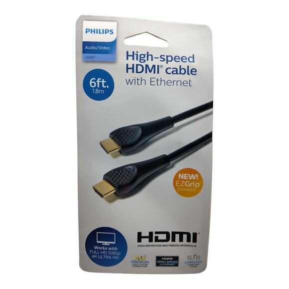 Philips 6Ft/1.8m High-Speed HDMI Cable w/Ethernet HD 1080P & 4K Ultra HD EZGrips - Picture 1 of 2